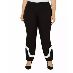Alfani- Black "Graphic Oasis" White Wave Stripe Skinny Leg Ankle Pants Size 16W
